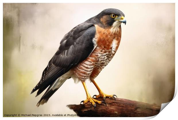 Watercolor painted sparrowhawk on a white background. Print by Michael Piepgras