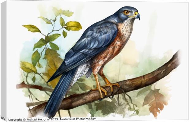Watercolor painted sparrowhawk on a white background. Canvas Print by Michael Piepgras