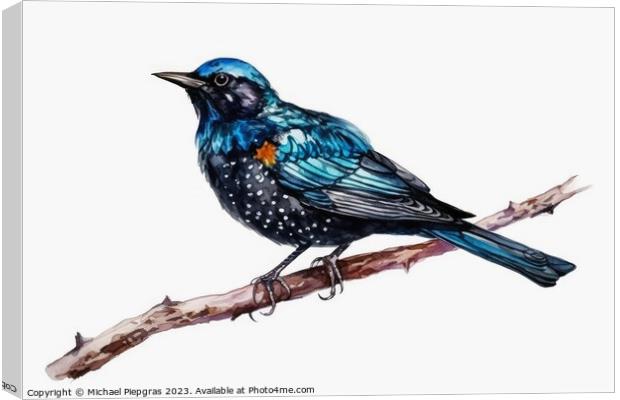 Watercolor painted starling on a white background. Canvas Print by Michael Piepgras