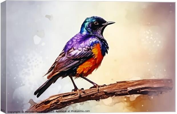 Watercolor painted starling on a white background. Canvas Print by Michael Piepgras
