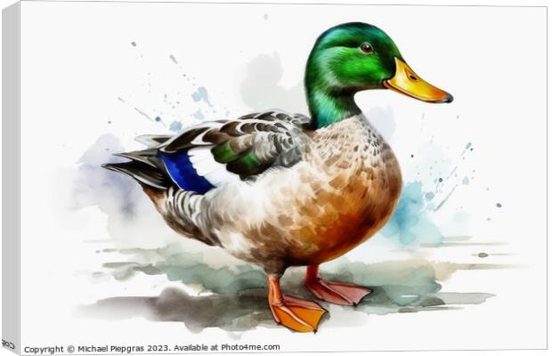 Watercolor painted mallard duck on a white background. Canvas Print by Michael Piepgras