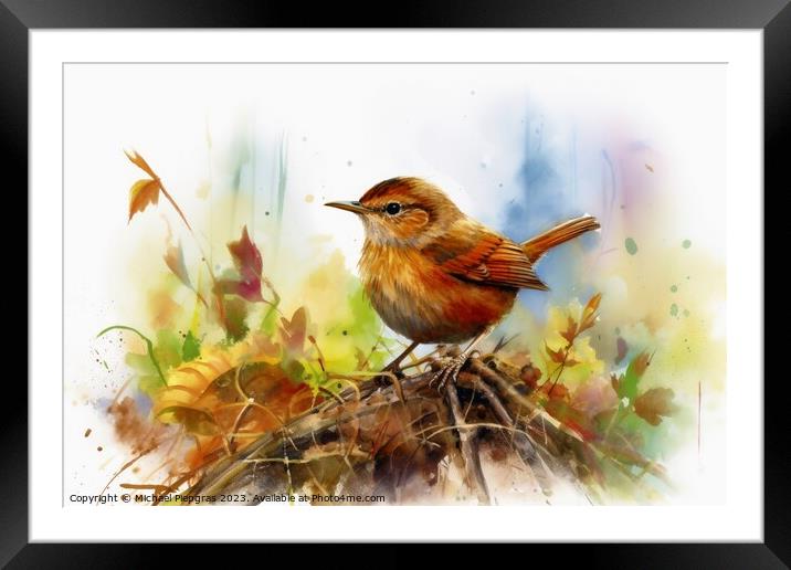 Watercolor painted wren bird on a white background. Framed Mounted Print by Michael Piepgras