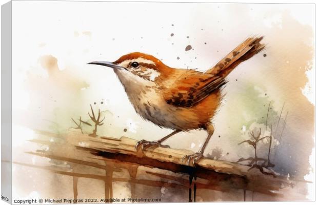 Watercolor painted wren bird on a white background. Canvas Print by Michael Piepgras