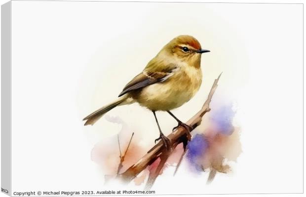 Watercolor painted chiffchaff bird on a white background. Canvas Print by Michael Piepgras