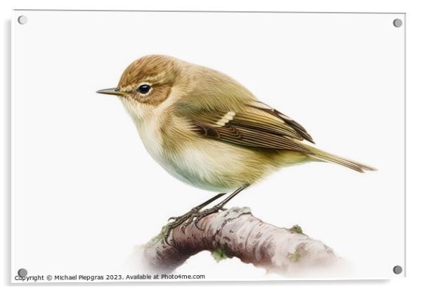 Watercolor painted chiffchaff bird on a white background. Acrylic by Michael Piepgras