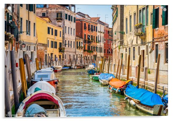 Narrow water canals in Venice. Acrylic by Cristi Croitoru