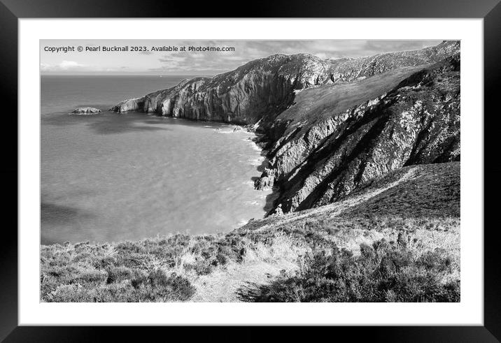 Gogarth Bay and North Stack Anglesey mono Framed Mounted Print by Pearl Bucknall