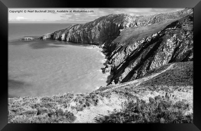 Gogarth Bay and North Stack Anglesey mono Framed Print by Pearl Bucknall