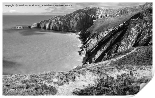 Gogarth Bay and North Stack Anglesey mono Print by Pearl Bucknall