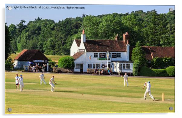 Tilford Village Cricket on the Green Surrey Acrylic by Pearl Bucknall