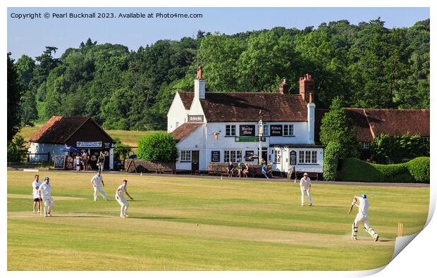 Tilford Village Cricket on the Green Surrey Print by Pearl Bucknall