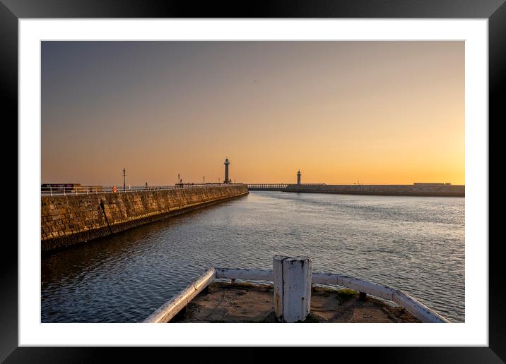 Whitby Piers Dawn Framed Mounted Print by Steve Smith