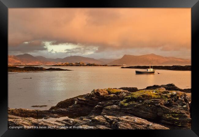 Winter Sunset Isle of Skye, Scotland. Framed Print by Barbara Jones