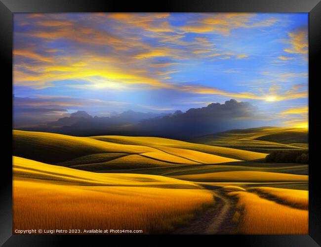 Glimmering Dawn Embraces Tuscan Countryside Framed Print by Luigi Petro