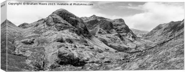 Glencoe three sisters elevated panorama monochrome Canvas Print by Graham Moore