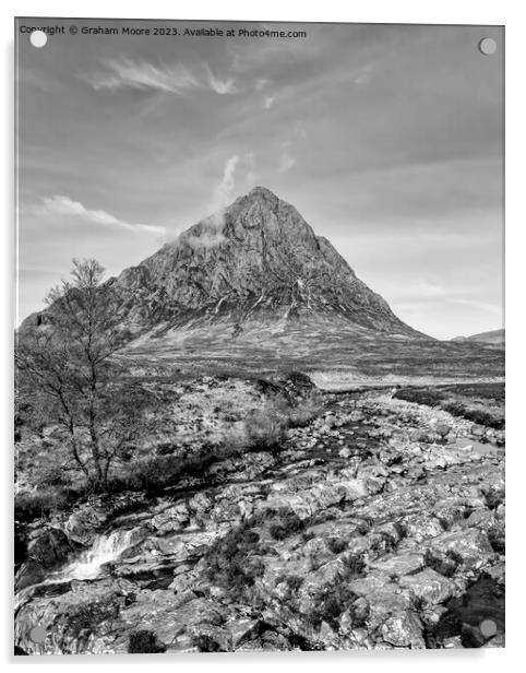 Buachaille Etive Mor and falls monochrome Acrylic by Graham Moore