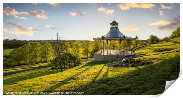 Public park Bandstand at sunrise Print by Les McLuckie