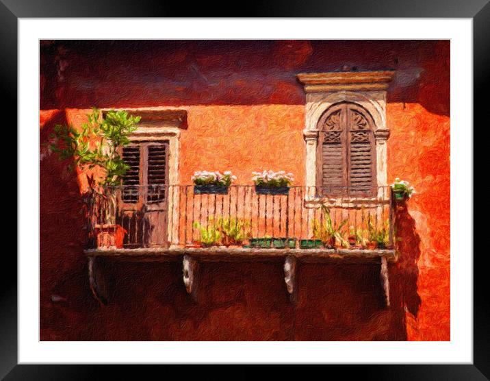 Digital oil painting of an old balcony in Verona Framed Mounted Print by Steve Heap