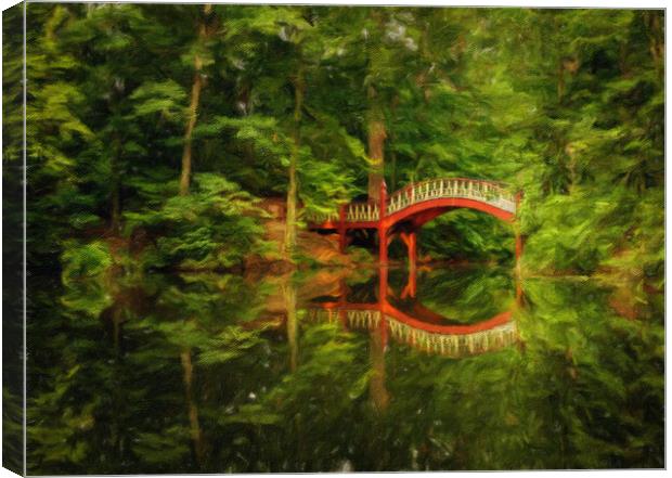 Oil painting of Crim Dell bridge at William and Mary college Canvas Print by Steve Heap
