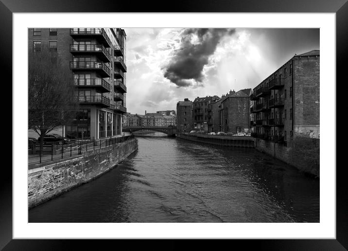 River Aire Leeds - Mono Framed Mounted Print by Glen Allen