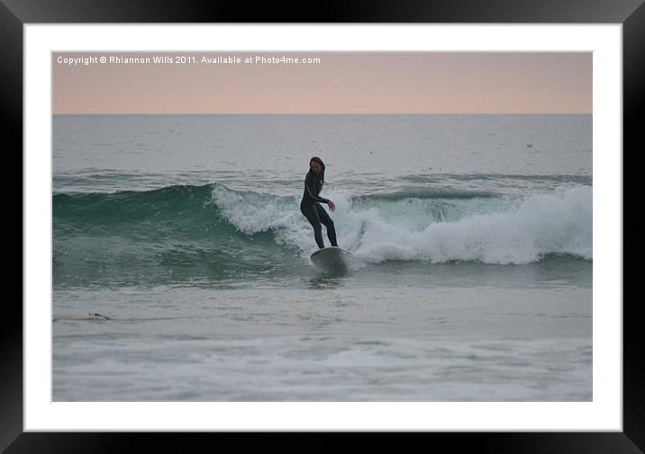Twilight Surfer. Framed Mounted Print by Rhiannon Wills