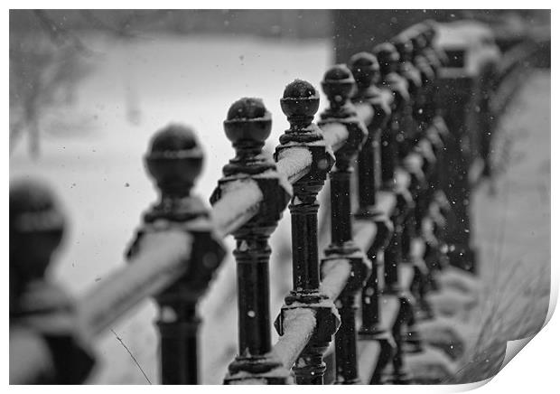 snowy railings Print by alan bain