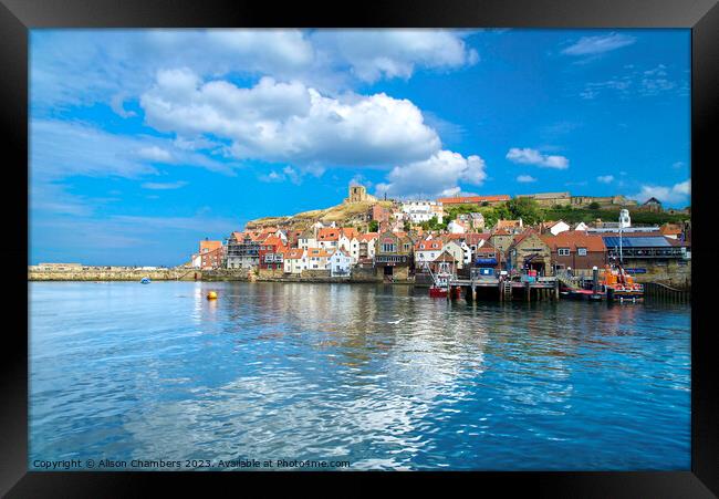 Whitby East Cliff Framed Print by Alison Chambers