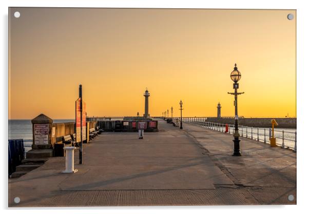 West Pier Whitby Sunrise Acrylic by Steve Smith