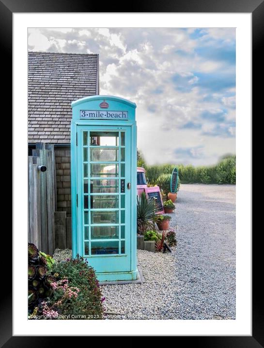 Blue Telephone Box Framed Mounted Print by Beryl Curran