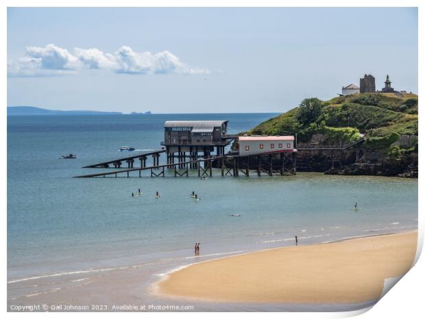 Virws around the seasie town to Tenby, South Wales Print by Gail Johnson