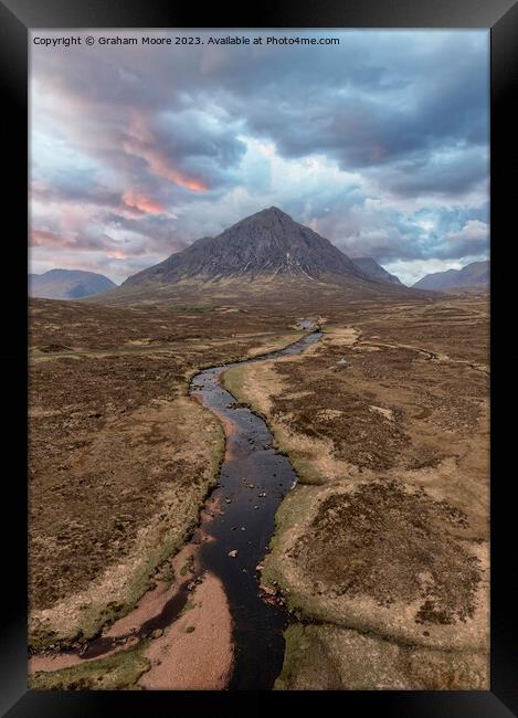 Buachaille Etive Mor and River Etive simulated sunset Framed Print by Graham Moore