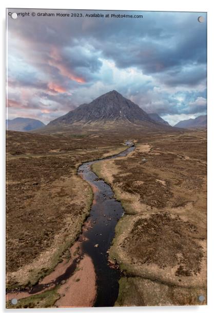 Buachaille Etive Mor and River Etive simulated sunset Acrylic by Graham Moore