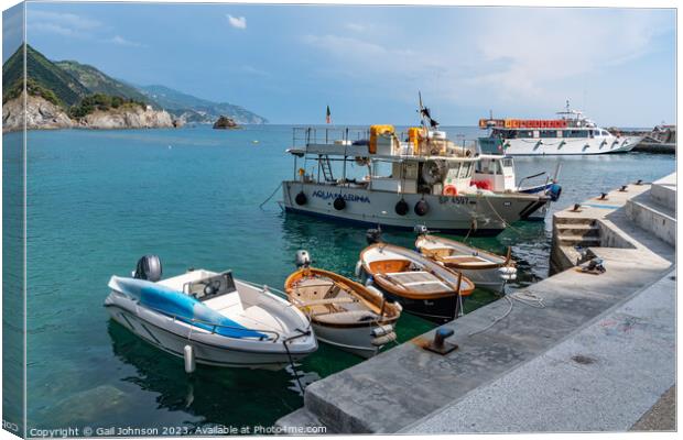 Visiting the fishing villages of Cinque terre, Italy, Europe Canvas Print by Gail Johnson