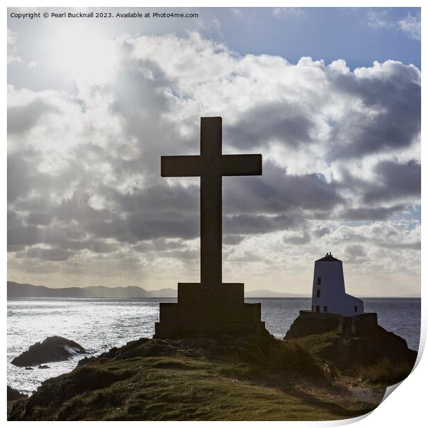 Llanddwyn Cross and Twr Mawr Silhouette Anglesey Print by Pearl Bucknall
