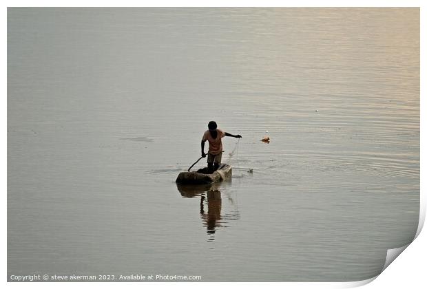 Tribesman fishing on the Luangwa river Zambia Print by steve akerman