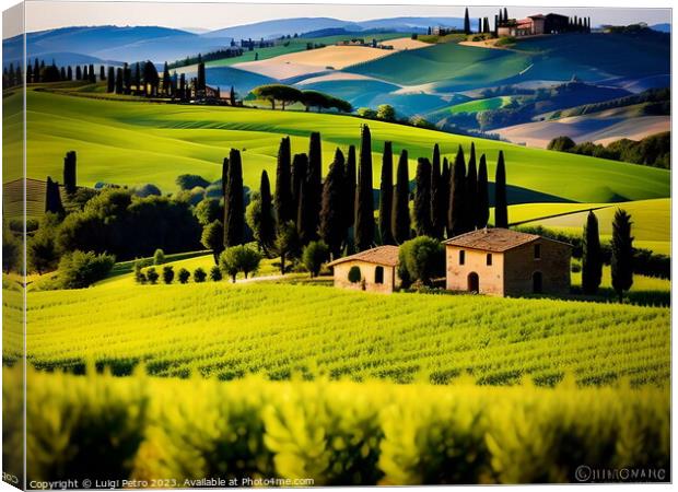 Farmhouse among rolling hills of Tuscany. Canvas Print by Luigi Petro