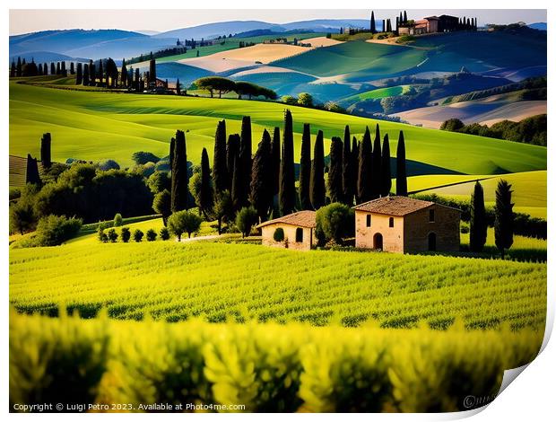 Farmhouse among rolling hills of Tuscany. Print by Luigi Petro