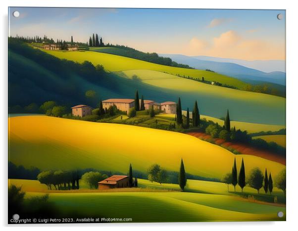 Farmhouses among  rolling hills Acrylic by Luigi Petro