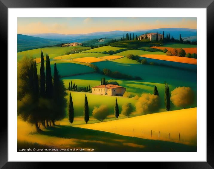 Farmhouse among the rolling hills of Tuscany, Italy. Framed Mounted Print by Luigi Petro