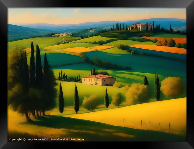 Farmhouse among the rolling hills of Tuscany, Italy. Framed Print by Luigi Petro