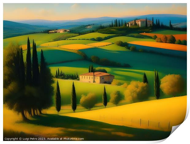 Farmhouse among the rolling hills of Tuscany, Italy. Print by Luigi Petro