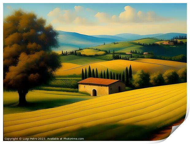 Farmhouse among  the rolling hills of Tuscany, Ita Print by Luigi Petro