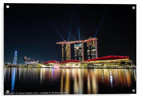 Marian Bay Sands hotel in red lights Acrylic by Steve Hughes