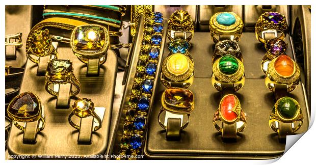 Colorful Golden Gem Rings Jewelry Grand Bazaar Istanbul Turkey Print by William Perry