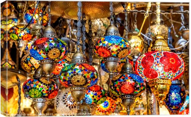 Colorful Turkish Mosaic Lamps Grand Bazaar Istanbul Turkey Canvas Print by William Perry
