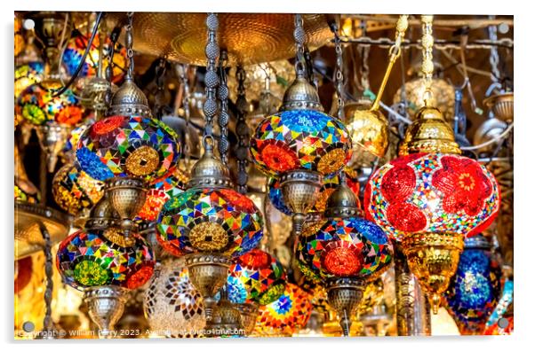 Colorful Turkish Mosaic Lamps Grand Bazaar Istanbul Turkey Acrylic by William Perry