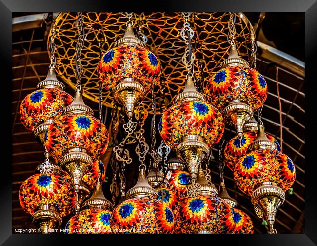 Colorful Turkish Mosaic Lamps Ornaments Grand Bazaar Istanbul Tu Framed Print by William Perry