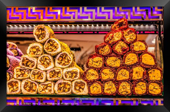 Colorful Turkish Delight Dessert Grand Bazaar Istanbul Turkey Framed Print by William Perry