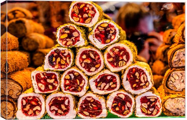 Colorful Turkish Delight Dessert Grand Bazaar Istanbul Turkey Canvas Print by William Perry