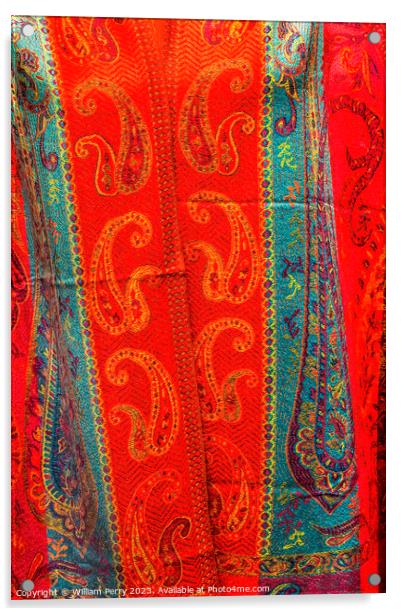 Colorful Turkish Textiles Grand Bazaar Istanbul Turkey Acrylic by William Perry